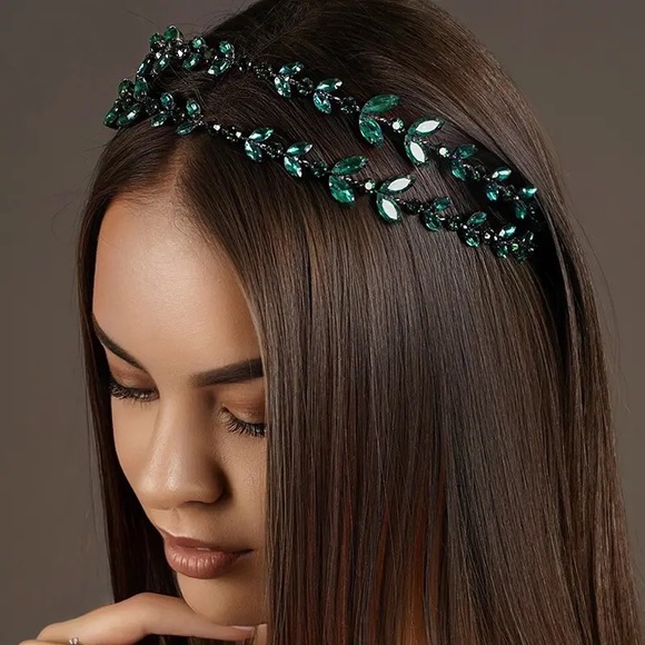 Amber Green Crystal Leaf Headband - Picture 1 of 6